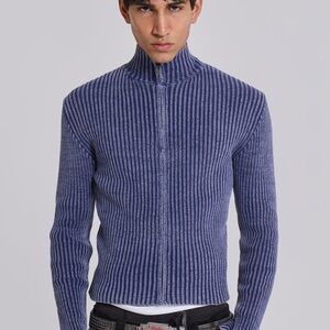 Jaded London Navy Zip-Up Sweater